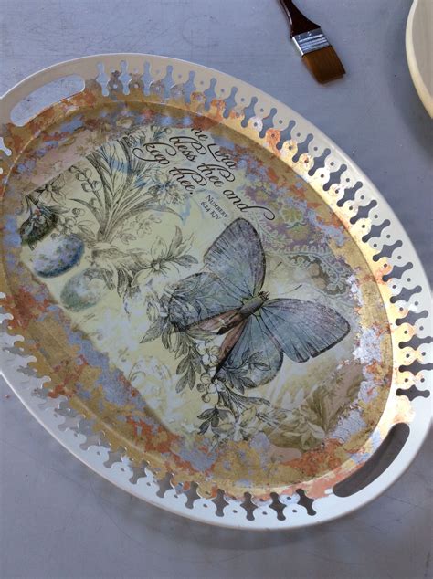 metal tray diy with decoupage